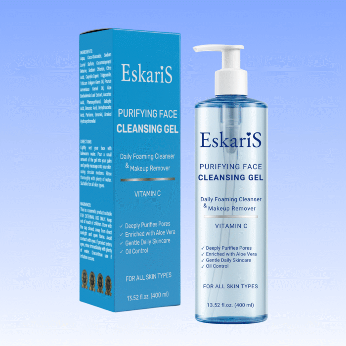 Eskaris Purifying Face Cleansing Gel – Vitamin C & Aloe Vera, Daily Foaming Cleanser & Makeup Remover, Soap-Free Face Wash, Oil Control, For All Skin Types, 13.52 oz (400 ml)