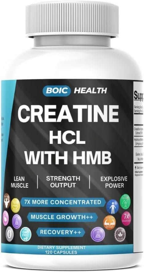 BOIC Creatine HCL + HMB Capsules | 410mg HMB per Serving & 1250mg Creatine Hydrochloride | Performance Formula & Ultra-Pure Strength | No Bloating, Highly Soluble – 120 Capsules