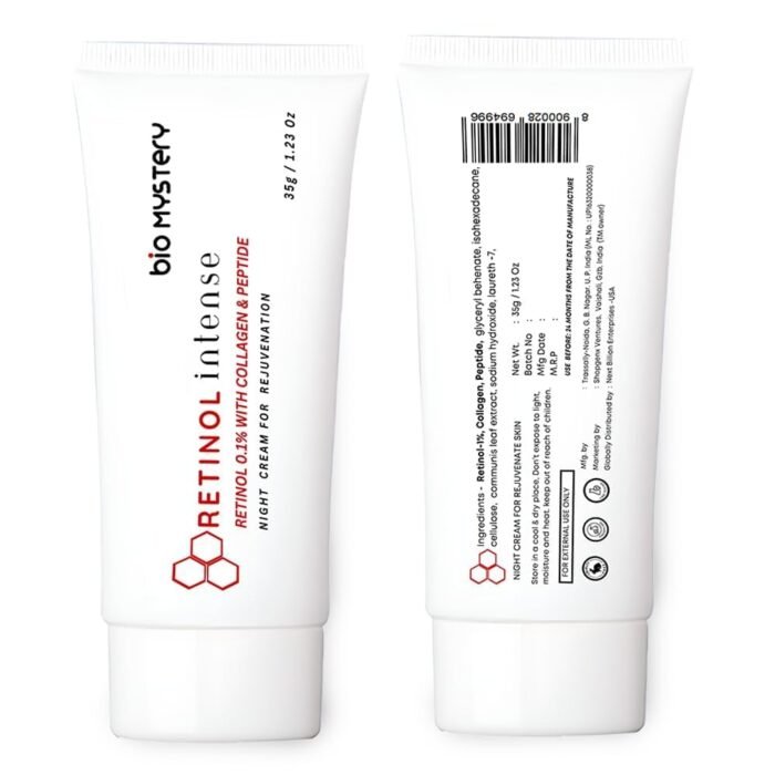 Retinol 0.1% Intense Cream with Collagen & Peptides – Night Cream – Smooths Fine Lines – 35g / 1.23 oz