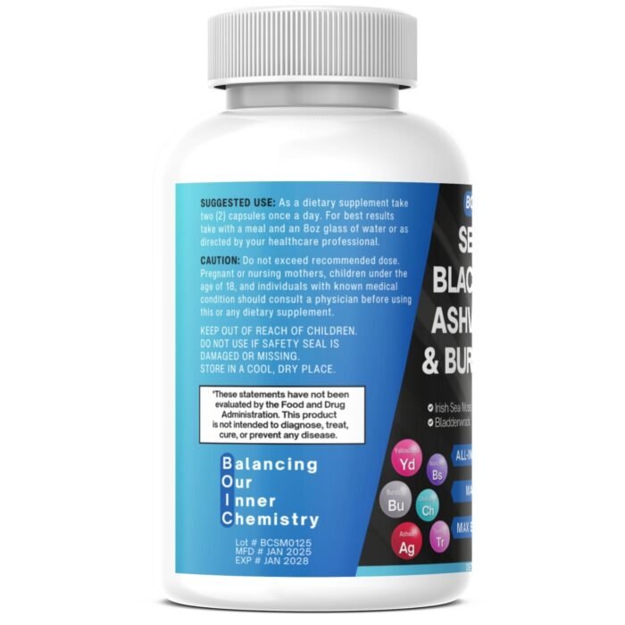 BOIC Sea Moss Capsules – Wildcrafted Irish Sea Moss with Black Seed Oil, Ashwagandha, Bladderwrack, Burdock Root, Turmeric & Elderberry – 15-in-1 Superfood Blend – 90 Capsules