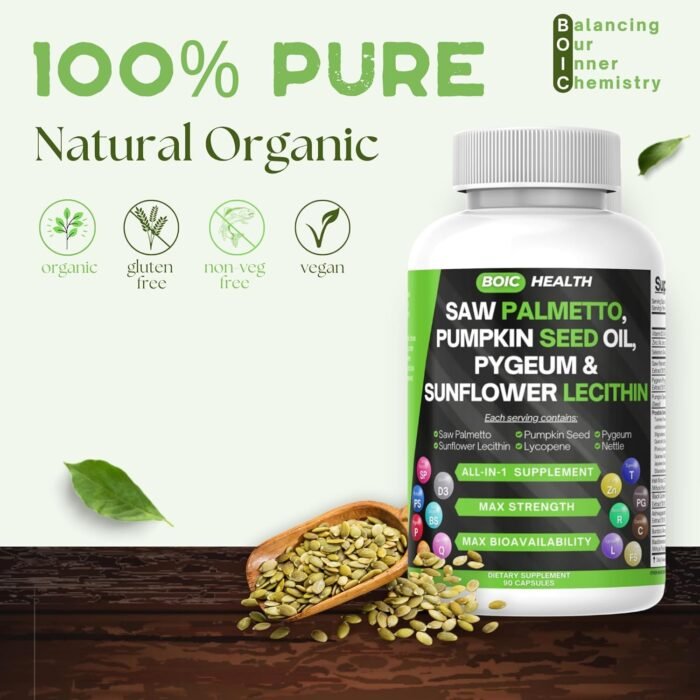 BOIC Saw Palmetto Prostate Support | Extra Strength with Pygeum, Pumpkin Seed Oil, Stinging Nettle, Sunflower Lecithin & Cranberry – Selenium, Zinc & Lycopene – 90 Capsules