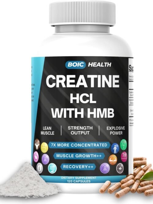 BOIC Creatine HCL + HMB Capsules | 410mg HMB per Serving & 1250mg Creatine Hydrochloride | Performance Formula & Ultra-Pure Strength | No Bloating, Highly Soluble – 120 Capsules