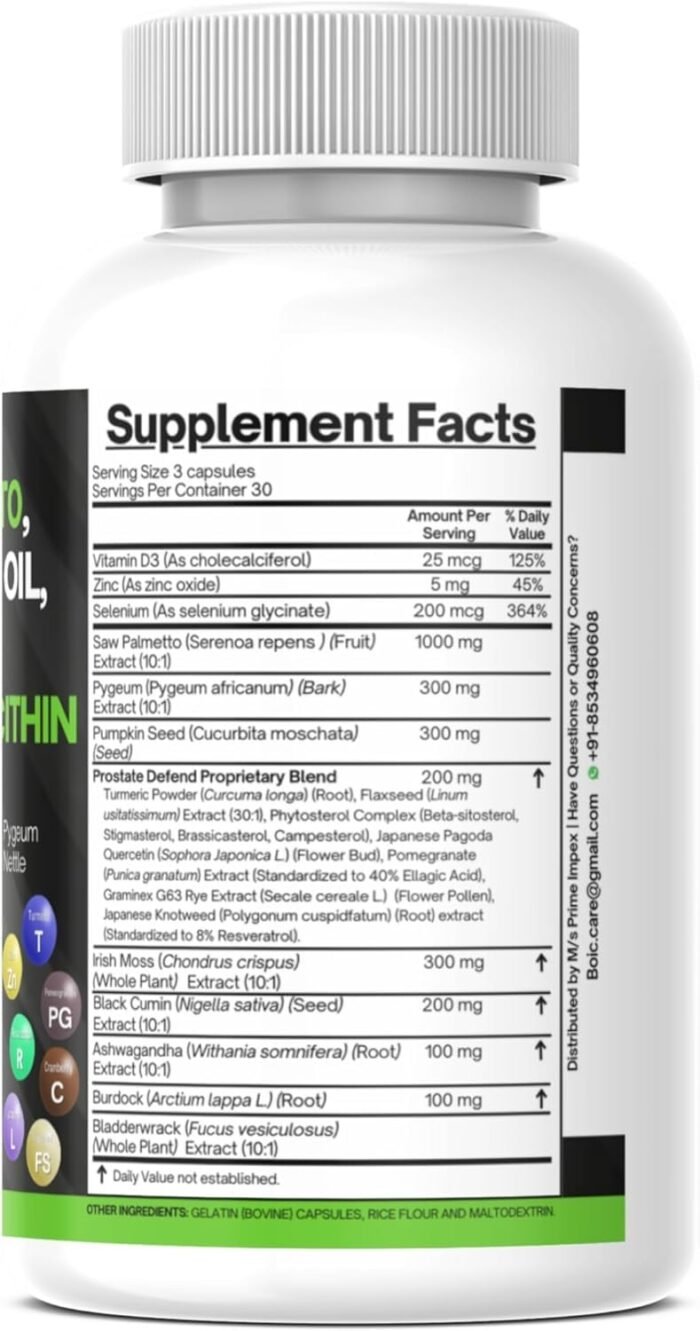 BOIC Saw Palmetto Prostate Support | Extra Strength with Pygeum, Pumpkin Seed Oil, Stinging Nettle, Sunflower Lecithin & Cranberry – Selenium, Zinc & Lycopene – 90 Capsules