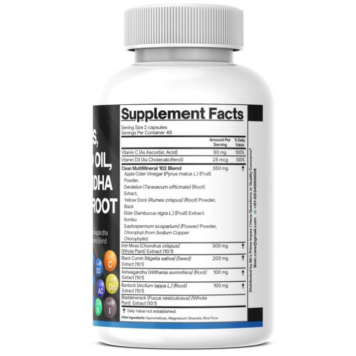BOIC Sea Moss Capsules – Wildcrafted Irish Sea Moss with Black Seed Oil, Ashwagandha, Bladderwrack, Burdock Root, Turmeric & Elderberry – 15-in-1 Superfood Blend – 90 Capsules