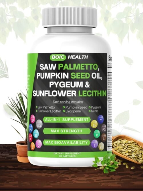 BOIC Saw Palmetto Prostate Support | Extra Strength with Pygeum, Pumpkin Seed Oil, Stinging Nettle, Sunflower Lecithin & Cranberry – Selenium, Zinc & Lycopene – 90 Capsules